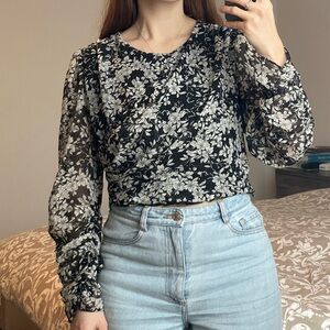 Floral Black and White Crop Top from Zara